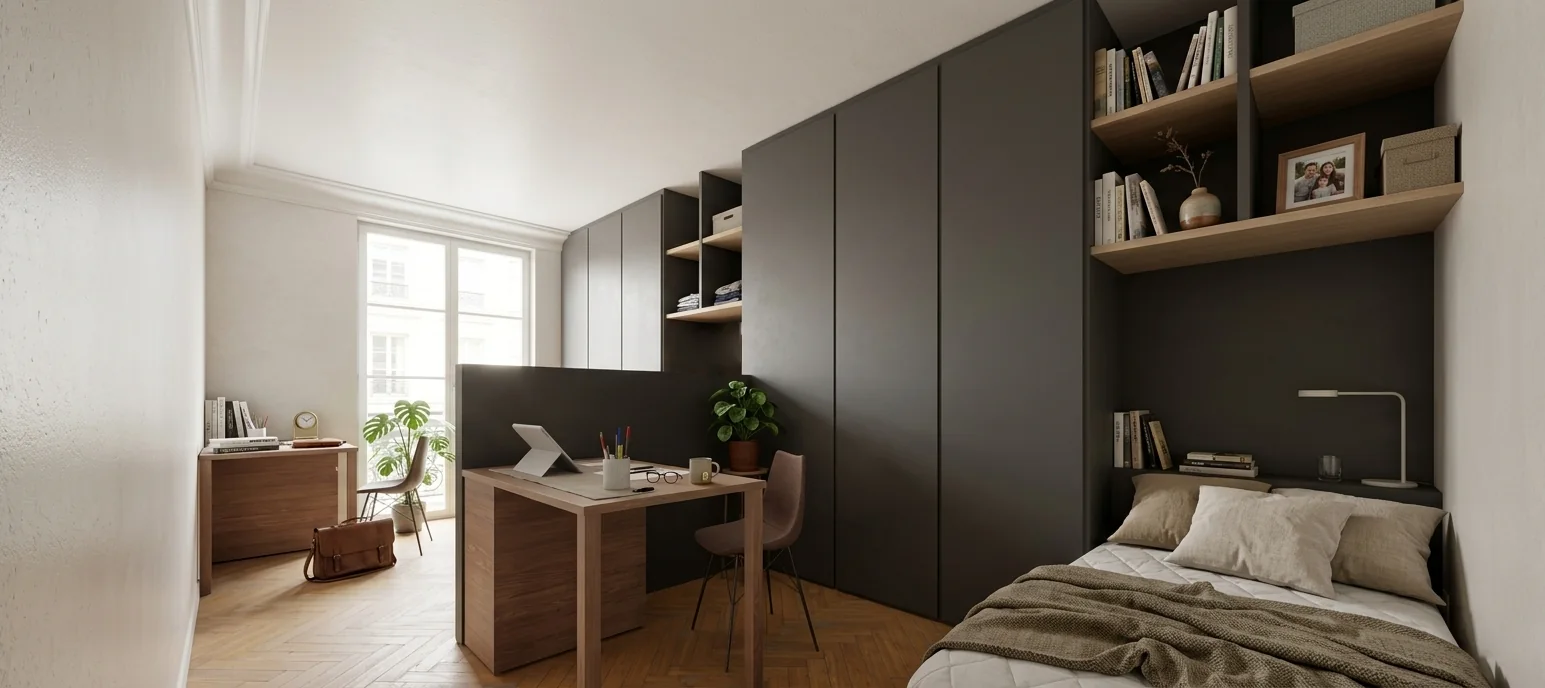 Rangements et bureau dans la chambre des enfants