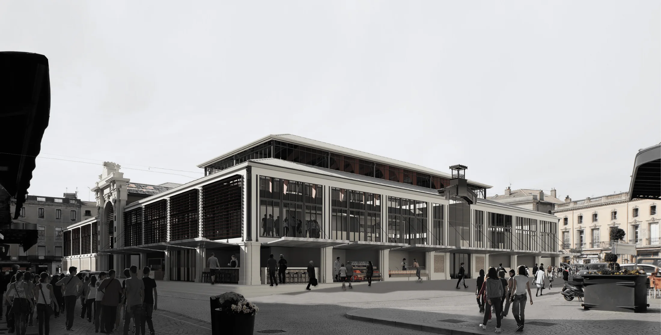Les Halles et leur ouverture sur la place