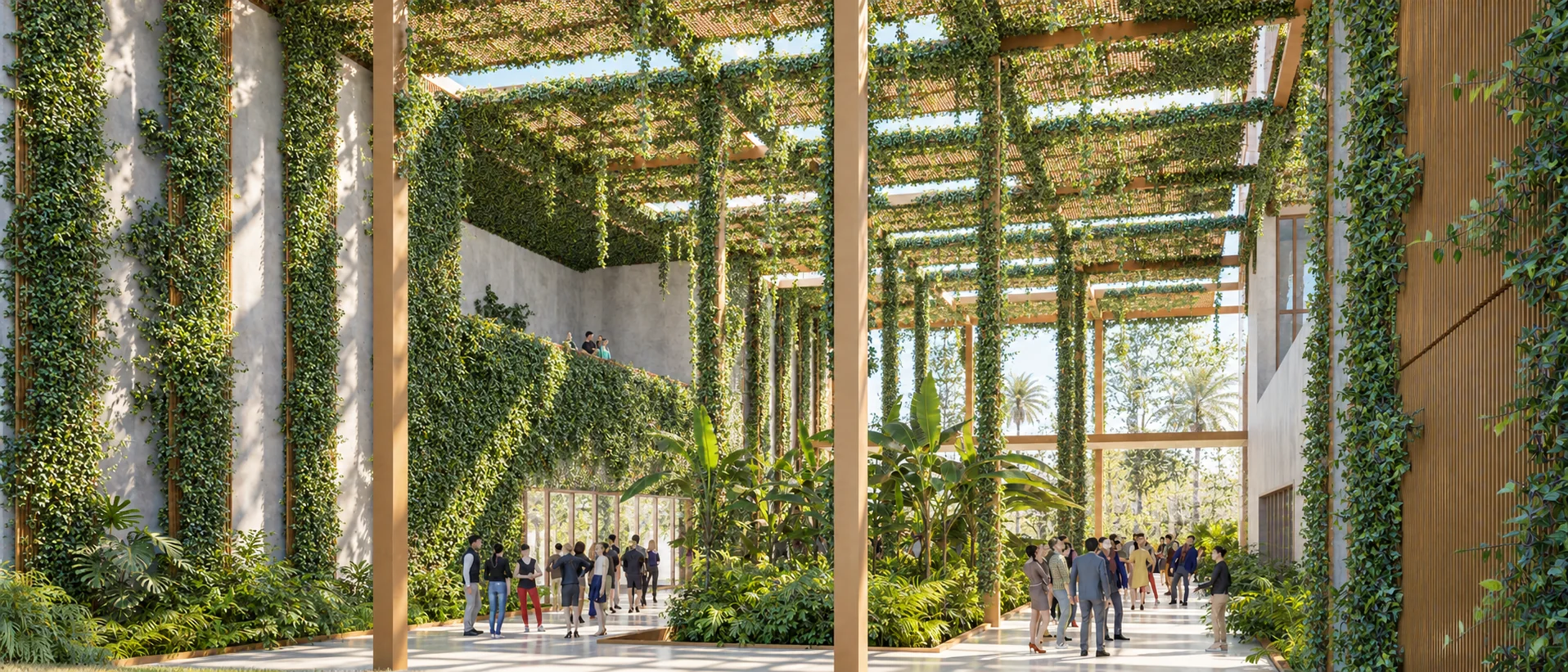 La promenade sous la canopée végétalisée