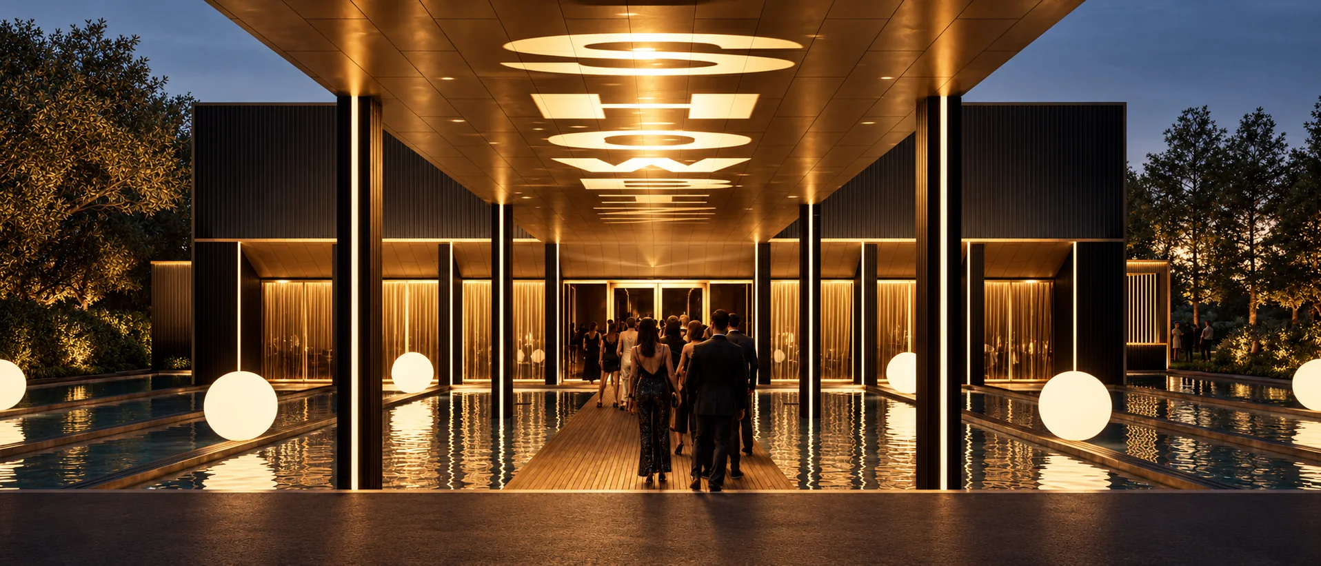 L’allée couverte et les reflets à l’entrée du cabaret
